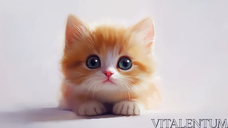 Adorable Orange Kitten with Wide Blue Eyes Gazes Forward