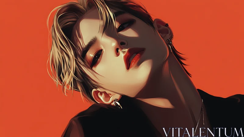 Oblique portrait with high-contrast digital shading geometry.