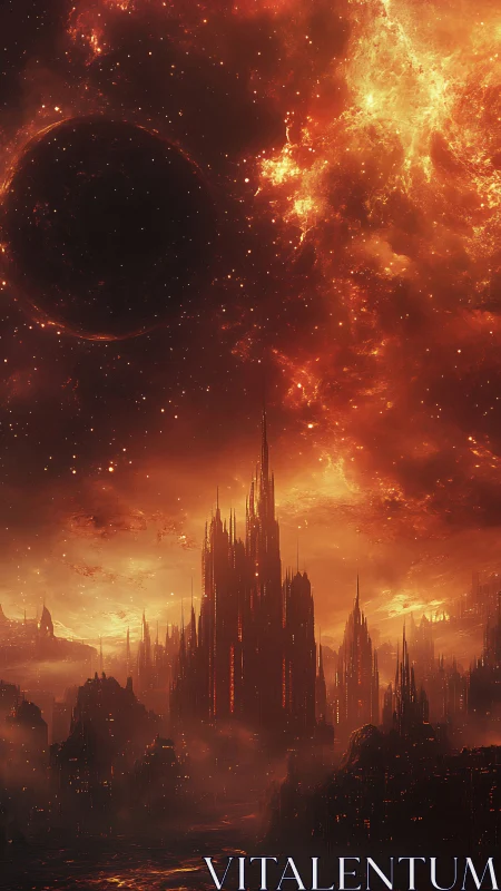 Apocalyptic Cathedral: Burning Realm of Destruction and Spires.