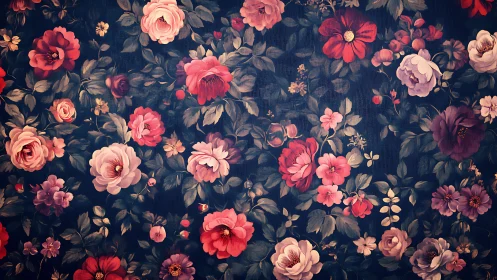 Vintage Floral Pattern on Navy Background.