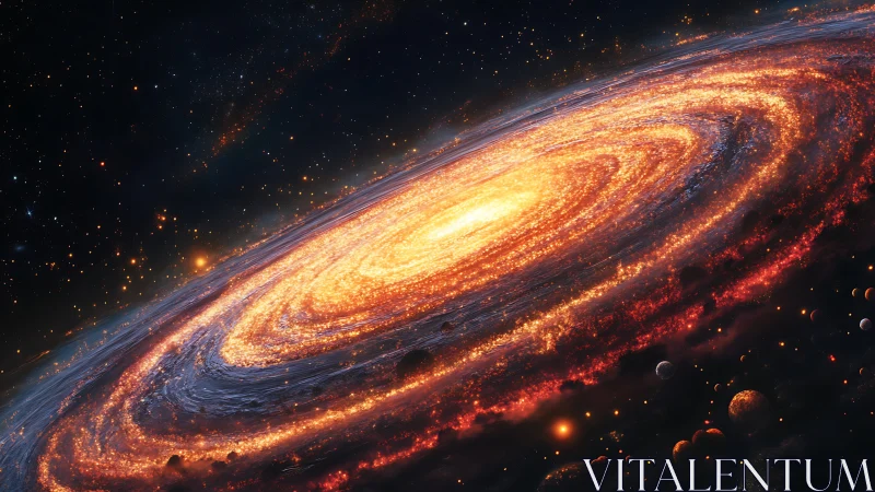 Spiral galaxy disk radiates molten-core glow with dense starfields