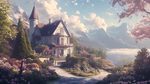 Victorian lakeside villa glows amid lush alpine spring garden