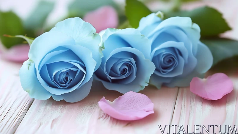 Three Cerulean Roses Waltz in Pastel Dreams.