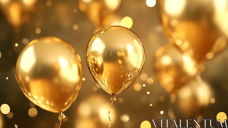Golden Balloons Floating in Luminous Bokeh Light