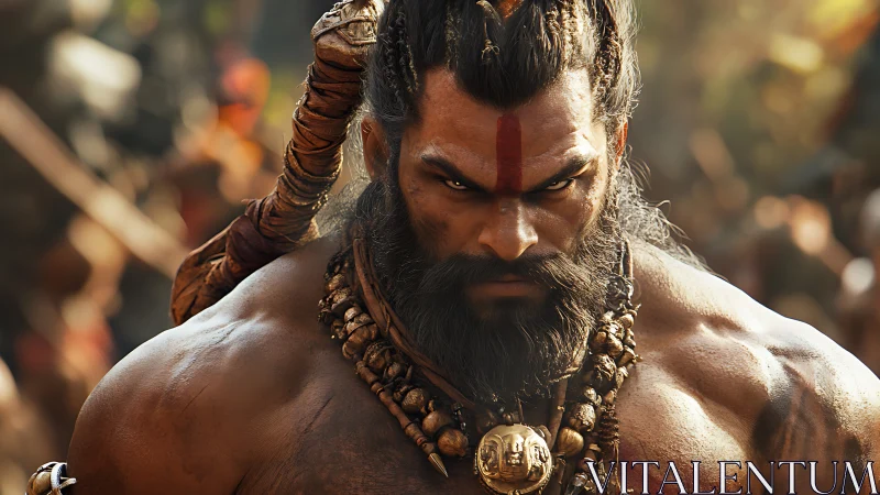 Hyperreal warrior portrait with dynamic lighting and muscular anatomy