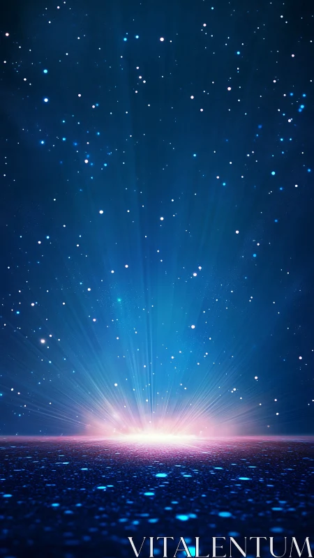 Stellar horizon glow over shimmering cosmic surface.