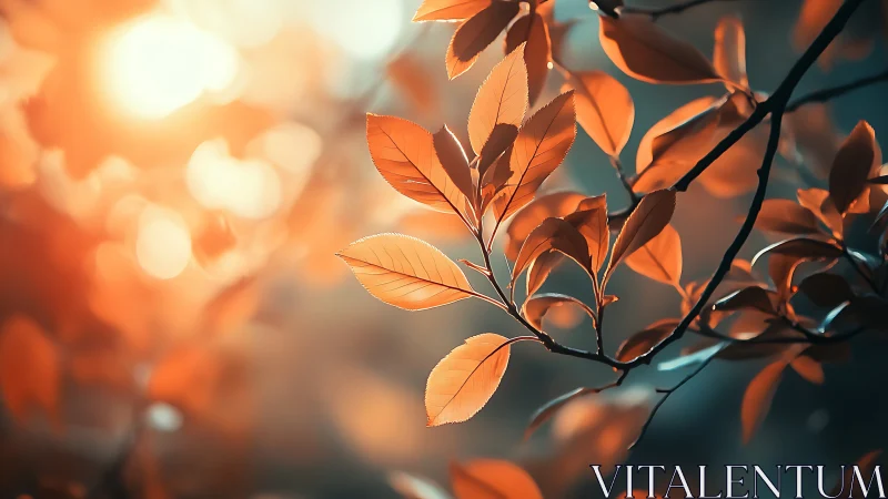 Warm Autumn Leaves in Gentle Sunlight, Soft Focus Photography.