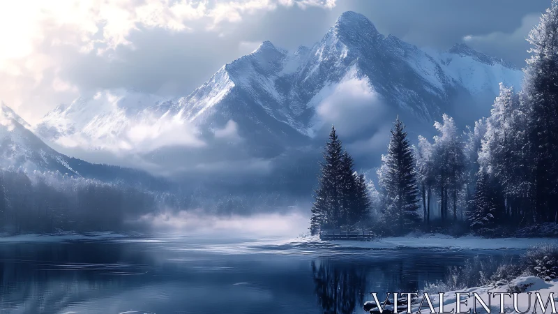 Winter silence leans over a glassy lake beneath brooding peaks