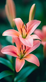 Coral Pink Asiatic Lilies with Brown Stamens and Turgid Petals