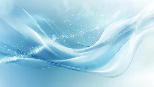 Ethereal blue abstract waves with sparkles in digital art style.