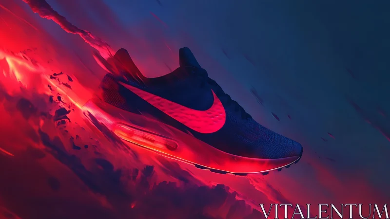 Neon-lit athletic running shoe in dynamic motion trail render