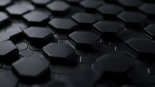 Futuristic black hexagonal 3D pattern with glossy texture.