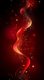 Luminous red ribbon of light swirls through a starry void