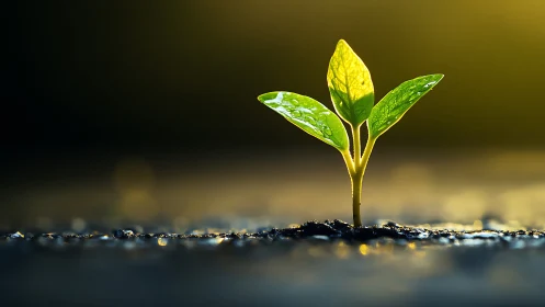 Tender green seedling reaching hopefully toward sunlight.