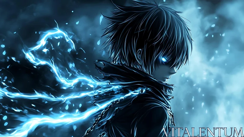 Electrified anime warrior commands glowing blue energy.