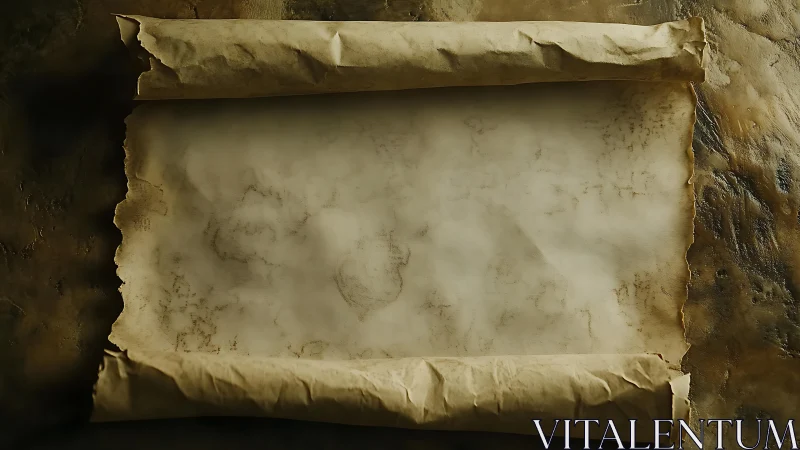 Aged parchment scroll composition with cinematic lighting.