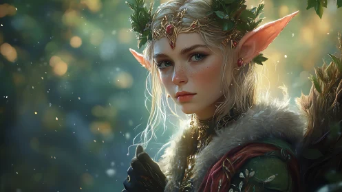 Elven forest queen rendered in luminous fantasy portrait