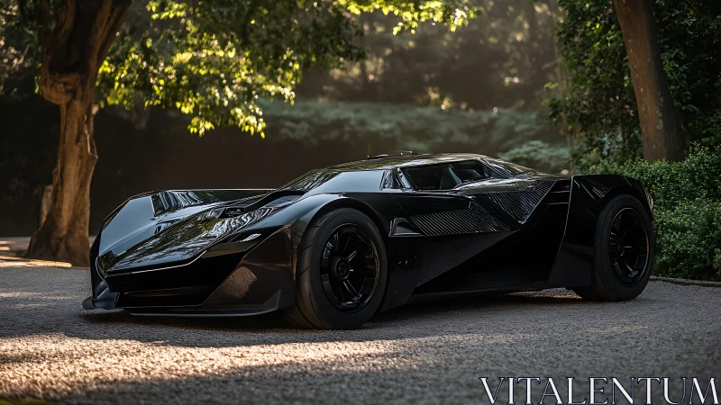 Photorealistic hypercar profile with angular stealth bodywork.