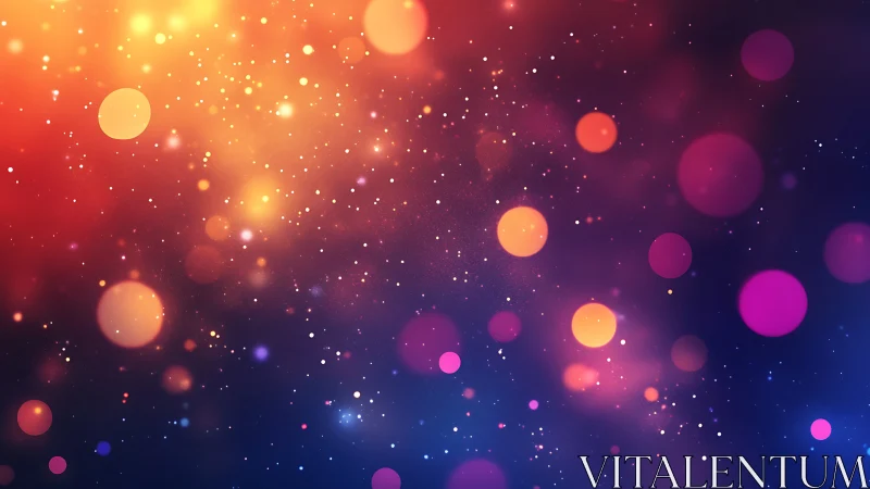 Digital bokeh field with warm–cool gradient particle spread.