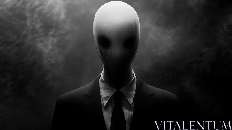 Faceless suited figure in dark atmospheric portrait.