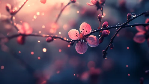 Pink Cherry Blossoms with Bokeh Depth: Macro Floral Composition.