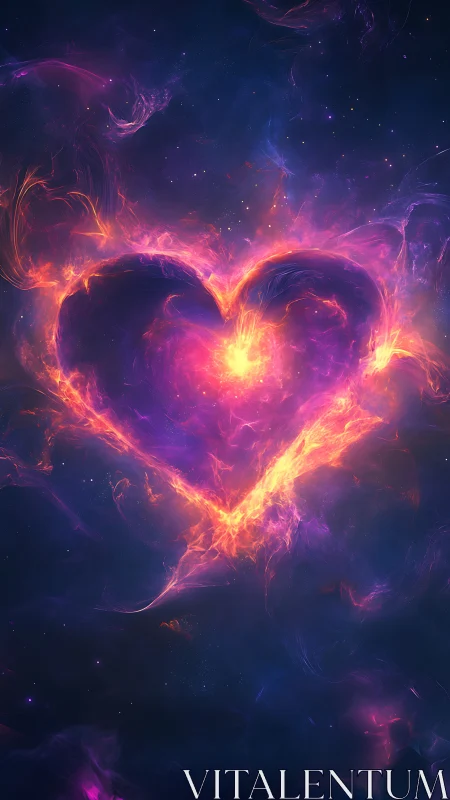 Glowing heart shape rendered with plasma fire effects in cosmic space.