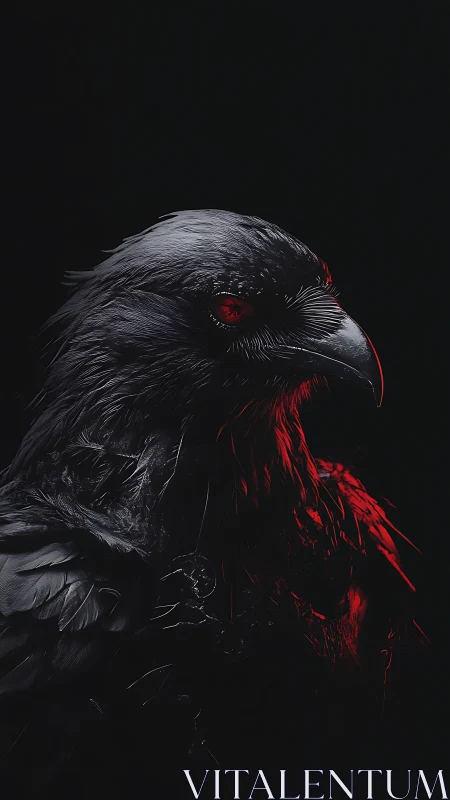 Raven portrait rendered in high contrast red rim lighting