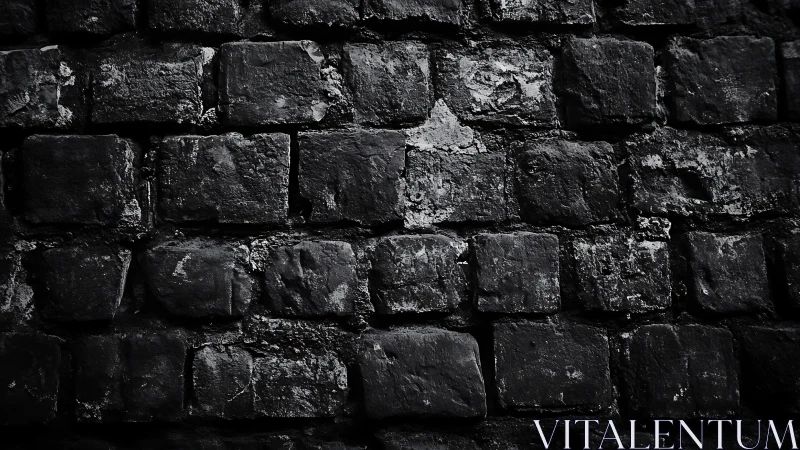 High-contrast monochrome texture study of rough aged brick masonry