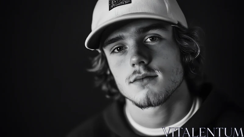 Gentle black and white portrait of a thoughtful young man.