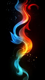 Vibrant blue and orange light trails on dark background.