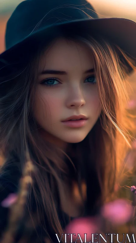 Young woman portrait in soft warm light with shallow depth