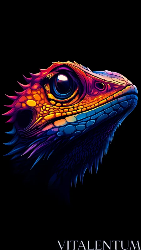 Stylized lizard head profile uses high contrast neon colors