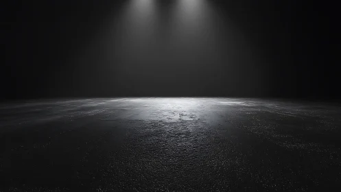 Minimalist black studio floor with dual overhead spotlights.