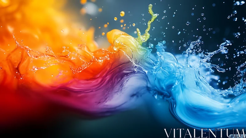 Joyful rainbow liquids dance together in a shimmering splash