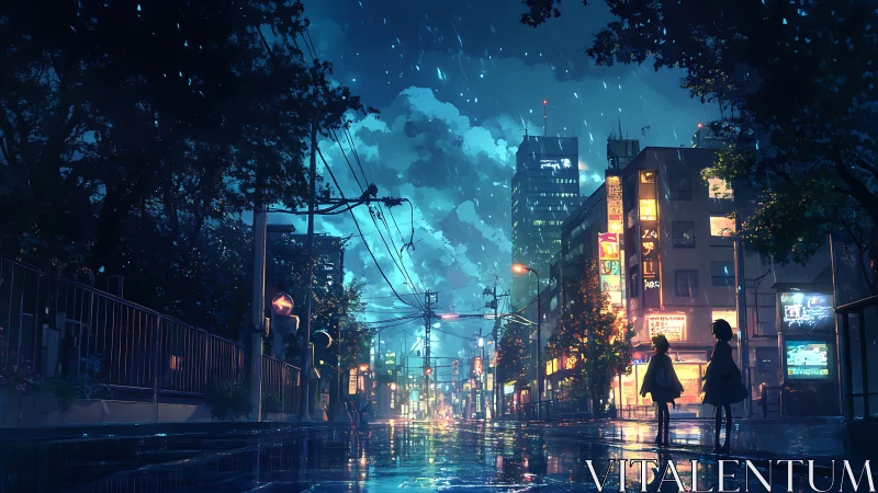 Rainy city evening with glowing lights and quiet wonder.