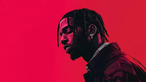 Vector side-profile portrait on saturated magenta gradient