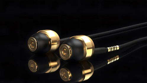 Luxurious black and gold earphones in sleek modern style.