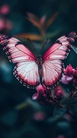 Graceful pink butterfly rests gently on twilight blossoms