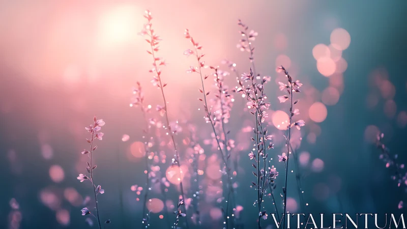 Bokeh Wildflower Field at Soft Golden Hour.