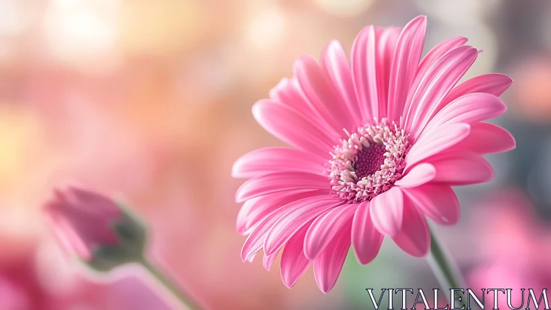 Pink Gerbera Daisy in Soft Focus. Clean Macro Portrait.