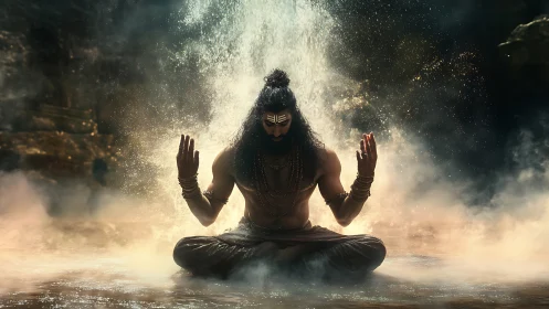 Mystic river meditation beneath a shimmering water veil.