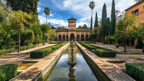 Symmetrical courtyard garden with central linear reflecting pool
