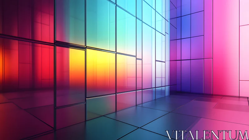 Vibrant Abstract Room with Colorful Glass Walls and Modern Style.