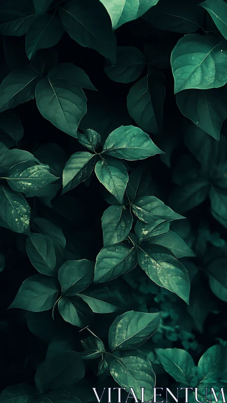 Deep green leaf canopy renders structured botanical texture
