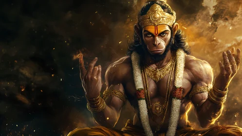 Digital depiction of mythological monkey deity in armor.