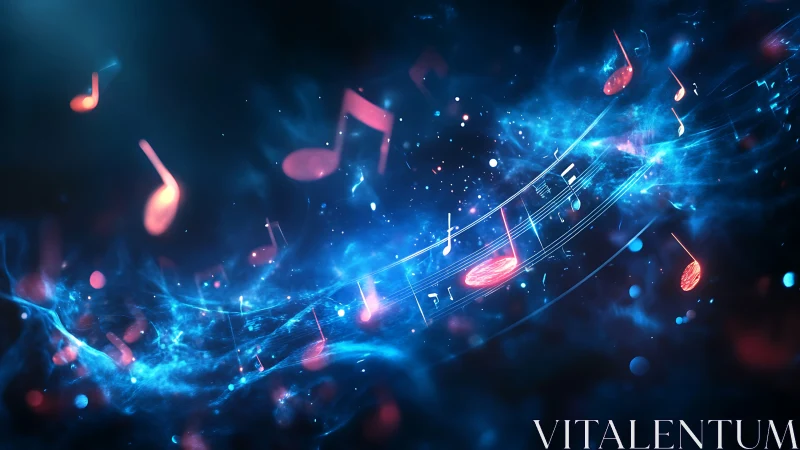 Starlit music notes drift through glowing electric nebula.