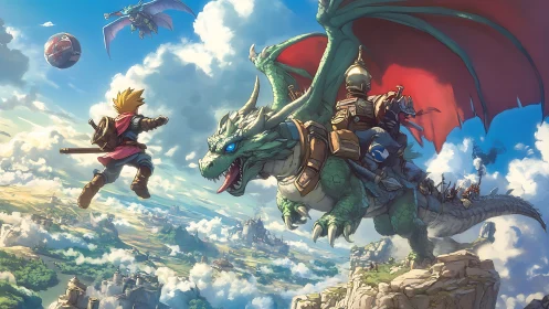 Sky-splitting dragon riders confront a lone cliffside hero