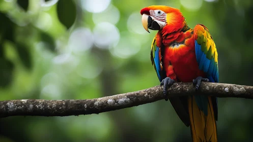 Vibrant Scarlet Macaw in Rainforest, Colorful Nature Photography.