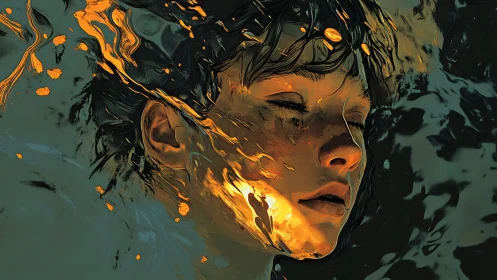 Golden light drifts across a tranquil submerged face.