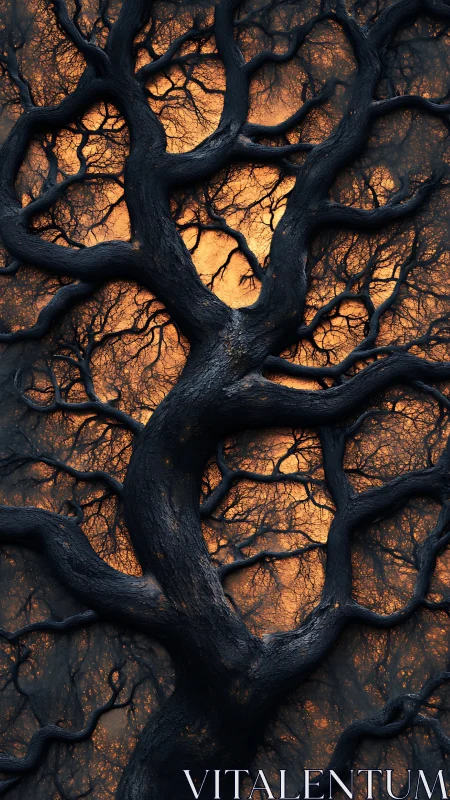 Emberlit Veins of an Ancient Tree Against a Burning Sky.